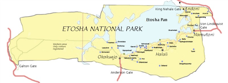 Etosha national park Namibia map